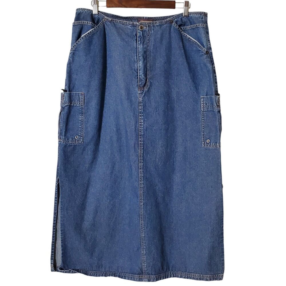 Vintage Starwear Jean Utility Skirt Y2K 90s Midi Denim Cargo Size 16 Womens
